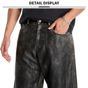 กางเกงยีนส์ทรงตรงหลวมสไตล์วินเทจแบบสั่งทำขายส่ง ตกแต่งด้วยการเย็บตะเข็บแบบคอนทราสต์ ขอบผ้าเดนิมเคลือบ PU พร้อมลายปักหนัง - Product Image 2