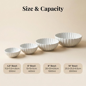 Ciotole Rotonde in Porcellana Bianca con Bordo a Petalo, 4 Misure (4.5, 6, 8, 10 Pollici), Resistenti al Calore, Eleganti per Insalata, Zuppa, Feste e Cucina - Product Image 4