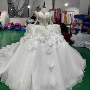 Robe de mariée Jancember XS258, magnifique robe de bal à manches longues avec fleurs 3D, robe de mariée pour femmes - Product Image 1