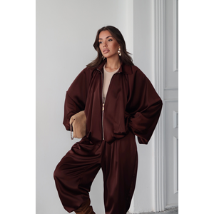 Pantalones Harem de satén elegantes para mujer, color marrón oscuro, holgados, cómodos, de cintura alta, para uso informal - Product Image 2