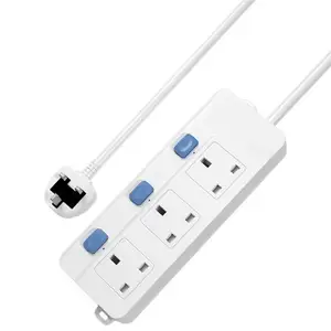 (Ready to ship)250V AC Worktop 3 Outlet Extension Power Strip Multi Switch Socket UK Plug 2M