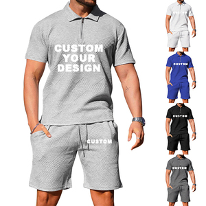 Completo Estivo da Uomo con <span class=keywords><strong>Polo</strong></span> a Maniche Corte, Colletto, Jacquard, Casual, Logo Personalizzabile, Set Due Pezzi con Pantaloni Jogger - Product Image 1