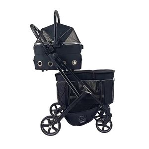 รถเข็นเด็กสองชั้นพับได้แบบปรับได้สำหรับสุนัขแมวน้ำหนักเบาสำหรับสัตว์เลี้ยงเดินทางพร้อมคุณสมบัติกันน้ำที่ใส่สบาย - Product Image 1