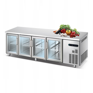 Service tout-en-un, conception personnalisée, réfrigérateur sous comptoir élégant en acier inoxydable avec porte en verre, plan de travail et roulettes - Product Image 3