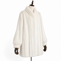 Manteau long décontracté en fourrure de vison véritable pour femme, coupe ajustée, manches fuselées, col montant, en polyester, coupe-vent, couleur unie, pour l'hiver