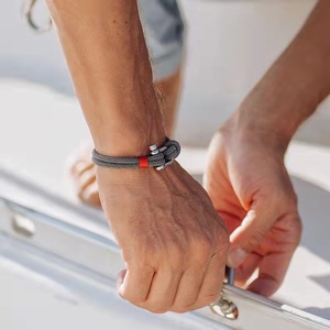 Unisex Hemp <b>Rope</b> <b>Bracelet</b> With Silver Plated Carabiner Clasp Casual Sporty Style Anchor Pattern Blue And Gray Colors - Product Image 4