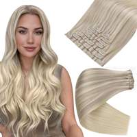 Extensiones de Cabello Virgen 12A, Lisas y Sedosas, con Clip, Cabello Vietnamita Natural, Reflejos Marrón Claro, Mechones Rubios Miel