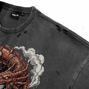 T-shirts pour hommes en coton respirant, style vintage délavé à l'acide, avec imprimé graphique steampunk, pour l'été, de haute qualité, coupe oversize - Product Image 5