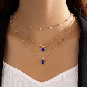 <span class=keywords><strong>Collar</strong></span> en Forma de Y de Varias Capas con Formas Geométricas Azules y Verdes con Incrustaciones de Diamantes, Estilo de <span class=keywords><strong>Abuela</strong></span> N80766 - Product Image 3