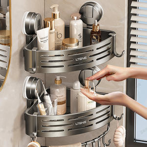 Cesta de Almacenamiento Triangular Lteng, Estante de Baño de Esquina con Montaje por Succión y Ganchos, Diseño Duradero de Una Sola Capa - Product Image 2