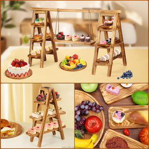 Présentoir à Gâteaux à 3 Niveaux en Bois, Support à Cupcakes, Ensemble de Présentation de Table à Desserts avec Plateau Rond, Plateaux Amovibles et Supports à Desserts Pliables - Product Image 4