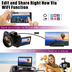 كاميرا رقمية مخصصة كاميرا فيديو 4K Vlog يوتيوب Vlog 48MP WiFi مسجل كاميرا رقمية