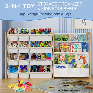 Organizador de Juguetes 2 en 1 con 4 Estantes para Libros y 12 Contenedores de Almacenamiento para Habitación Infantil, Sala de Juegos, Dormitorio, Guardería, Blanco - Product Image 4
