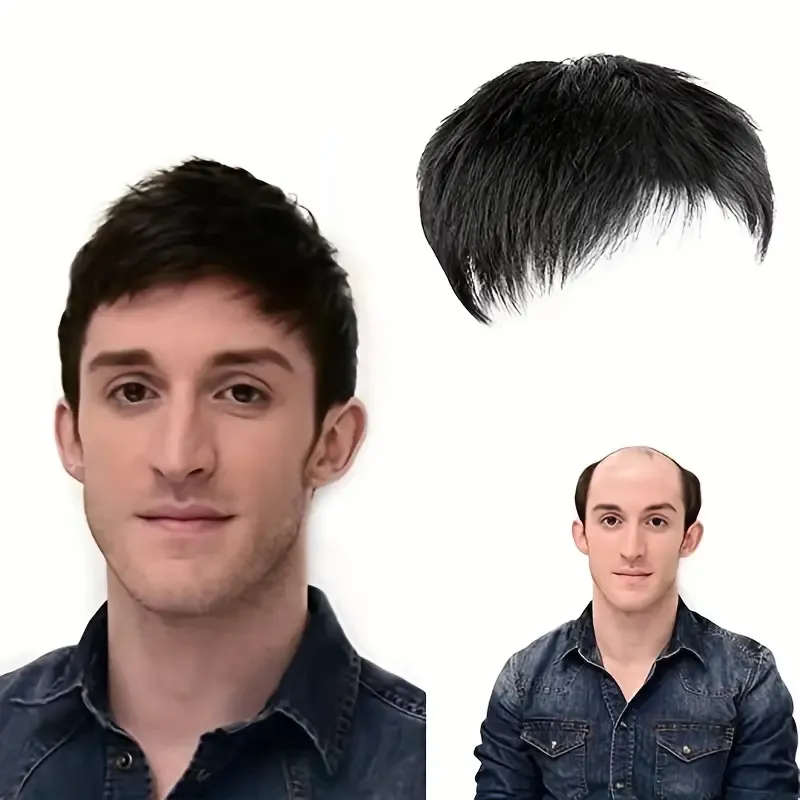 Short Breathable Mens Wig Soft Natural Black Real Silk Human Hair Toupee Clip for Male Guy Daily Wear