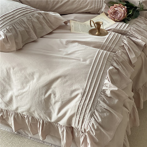 Bộ Chăn Và Ga Trải Giường Chăn Bông Màu Trắng Hồng Mỏng Mùa Hè Bộ Ga Trải Giường Trang Trí Diềm Xếp Nếp Mềm 100% Cotton Sang Trọng - Product Image 3