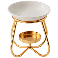 Diffuseur d'arômes créatif en céramique en forme de soucoupe, or et blanc, à quatre pétales, lampe à huile essentielle, fournitures religieuses, chauffe-bougie domestique