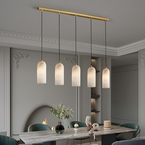 Luxury Minimalist Pendant <b>Light</b> LED Natural Marble Copper Long Shape Home Chandelier - Product Image 1