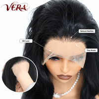 Wig sintetis Futura Fiber HD 13X4 Lace Front 330g warna hitam natural, gelombang body, matte natural, realistis, tahan panas (grosir)
