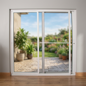 Porte coulissante double HOFFEN PRO 200x205cm blanche en PVC avec moustiquaire en fibre de verre, design moderne, coupe-vent, garantie à vie - Product Image 3