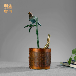 Portaplumas de Cobre con Diseño de Orquídea, Adorno de Cobre Estilo Chino, Regalo para Oficina o Escritorio - Product Image 3