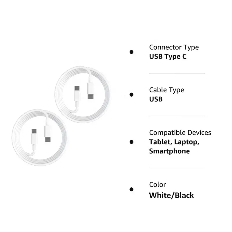 3ft 6ft Eco-Friendly TPE 60W Type C Cable Fast Charging Cables USB C Phone Charger Data Cable For Smart Phone iPad