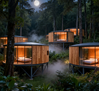 Cabane en bois de glamping, maisonnette préfabriquée pour hôtel, complexe hôtelier, vacances, Airbnb, maison d'hôtes, maison conteneur à ossature acier