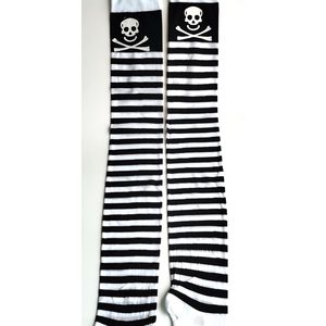 Haiwin-traje de fiesta de Halloween para <span class=keywords><strong>mujer</strong></span>, hasta el muslo <span class=keywords><strong>medias</strong></span> altas, con rayas blancas y negras, <span class=keywords><strong>esqueleto</strong></span>, hueso, rodilla - Product Image 4