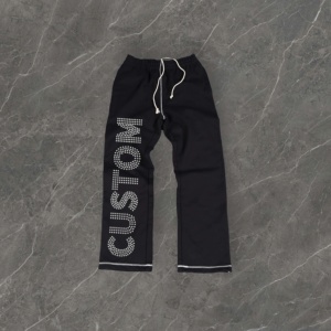 Pantalones de chándal de algodón de rizo francés personalizados pantalones de chándal holgados con diamantes de imitación de costura inversa Vintage para hombres - Product Image 3
