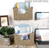 Porte-revues mural en jonc de mer naturel avec poignée, panier de rangement tressé pour livres, dossiers, décoration de salon et de bureau