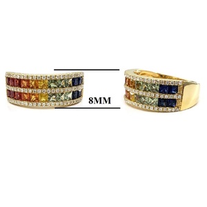 Bague large multicolore en or jaune 18 carats avec saphir, de qualité supérieure, classique, pour mariage et fête, invisible, pour femme, Hong Kong - Product Image 2
