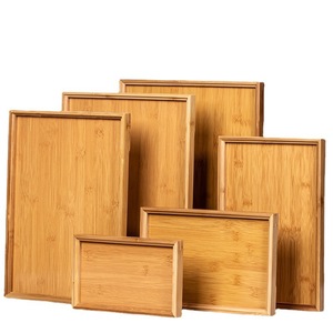 Plateau de service en bambou rectangulaire, plateau à thé et à café en bois massif, plateau de cuisine et de salle à manger, style simple - Product Image 5