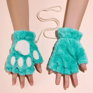 HZS-22001 kadın kedi pençe eldiven kış peluş Faux kürk sevimli yavru parmaksız Mitten - Product Image 4