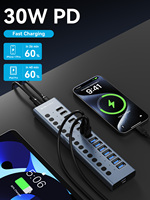 Hub USB 3.1 16 ports de bonne qualité avec adaptateur secteur en alliage d'aluminium, prise universelle, en stock