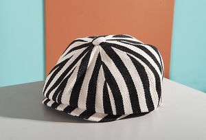 Casquette Gavroche Rétro Western à Rayures Épaisses Printemps Automne, Chapeau Béret Simple pour Jeunes Filles et Garçons - Product Image 3