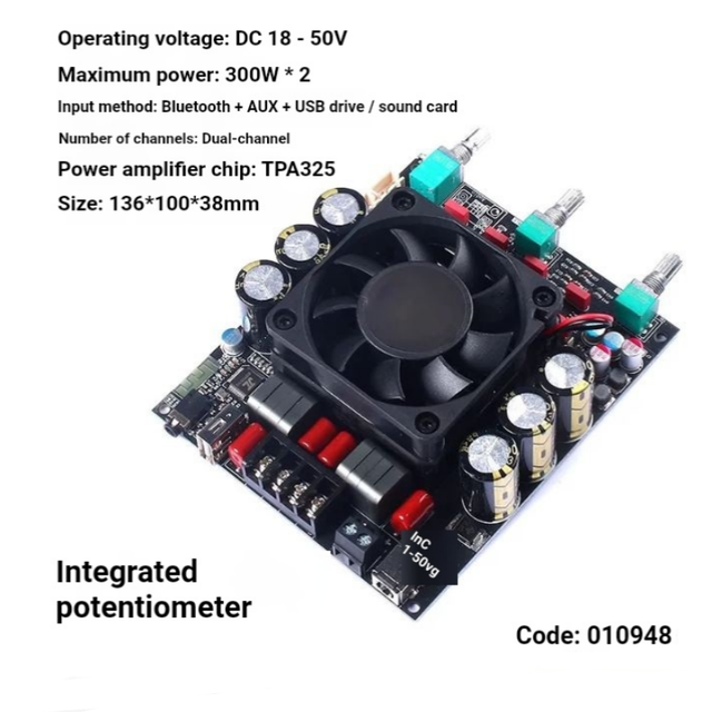 300W * 2 Wireless Digital Power Amplifier Board, High and Low Frequency Adjustment, High-power Amplifier Board TPA325