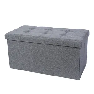 Banc pliable en cuir de lin avec logo personnalisé, boîte de rangement pour tabourets, banc pouf pour chambre à coucher