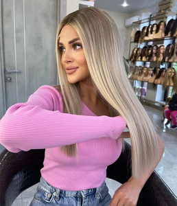 Perruques en cheveux humains européens en gros pour femmes blanches, <span class=keywords><strong>blond</strong></span> <span class=keywords><strong>platine</strong></span> avec mèches, dentelle transparente, sans colle, prêtes à porter - Product Image 6