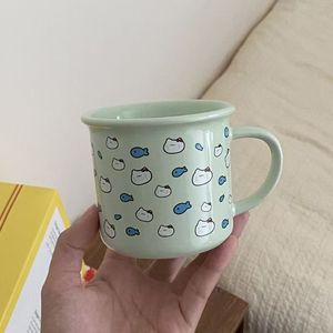 แก้วเซรามิกสโตนแวร์คุณภาพสูง ขนาดใหญ่ ใช้งานได้หลากหลาย เป็นมิตรกับสิ่งแวดล้อม ใช้กับเครื่องล้างจานและไมโครเวฟได้ ลายแมวน้อยสีเขียว - Product Image 5