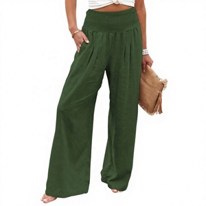 Pantalon long ample en coton et lin pour femme, taille élastique, couleur unie, respirant, idéal pour l'été et le printemps, parfait pour les vacances - Product Image 4