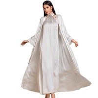 BA5112 Élégant Blanc Deux Pièces Ensemble Robe Perlée Cousue À La Main Robe Arabe Moyen-Orient Caftan Commerce Extérieur Abaya pour l'Aïd