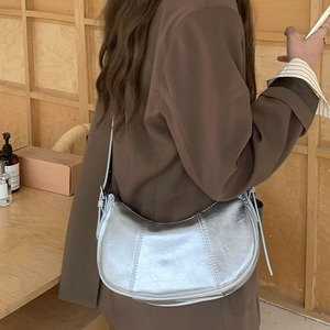 <b>Silver</b> Dumpling Shape Women's Shoulder Bag Zipper Closure Flexible Minimalist Style Everyday Use Crossbody <b>Handbag</b> - Product Image 3