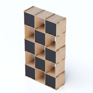 Estanterías de Cubos Negros Artesanales Personalizables de 110x40x201cm, Estante de Pared Modular de Madera Encajable para Libros de Sala de Estar, de Tres Niveles - Product Image 5