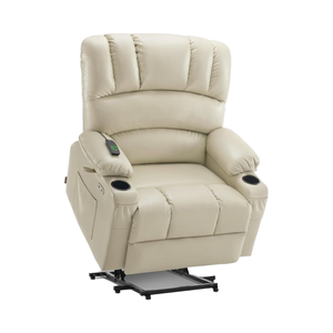 Sillón Reclinable Eléctrico Extra Grande Color Crema con Masaje Térmico, Puertos USB y Tipo C, Portavasos Grandes, Cuero Sintético R7092 - Product Image 1