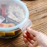 Boîte à bento en verre Borosilicate rond/carré/rectangulaire, bac à légumes pour le stockage des aliments sous vide, avec couvercle à verrouillage, 1 pièce