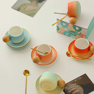 Nouveau design moderne café maison utilisé couleurs vives style nordique tasses à thé <span class=keywords><strong>expresso</strong></span> <span class=keywords><strong>tasse</strong></span> à café <span class=keywords><strong>tasse</strong></span> en porcelaine avec soucoupe pour bureau Bar - Product Image 3