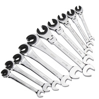 Clé à cliquet double usage robuste EXPLOIT 72 dents, à tête fixe, à fourche, pour écrous évasés, métrique, pour tubes flexibles, en acier au chrome-vanadium