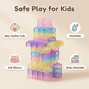 Transparent Gummy Building Block Toy Soft Rubber Large Brick Set <b>Creative</b> Sensory Learning Construction <b>Gift</b> for Kids 3+ - Product Image 4