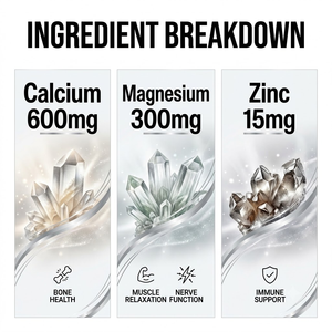 OEM ODM Calcium <b>Magnesium</b> <b>Zinc</b> <b>Tablets</b> GMP Halal 90 Count 600mg Calcium 300mg <b>Magnesium</b> 15mg <b>Zinc</b> per Serving - Product Image 2