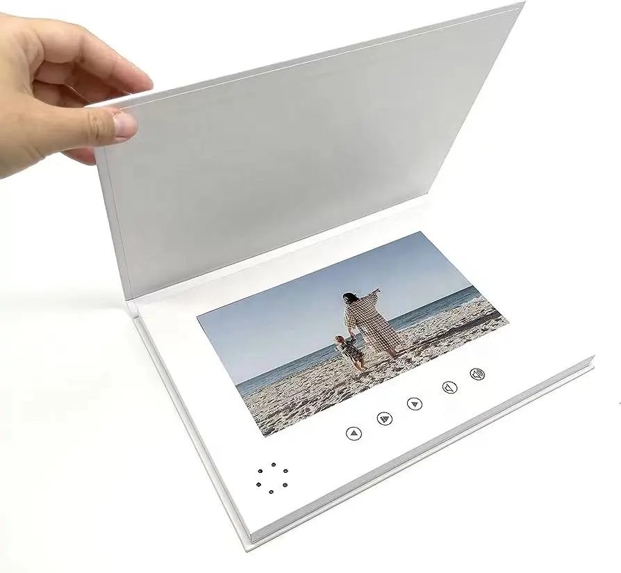 Buku album Video terikat Linen sampul keras Linen 7 inci kartu Video pernikahan LCD Linen