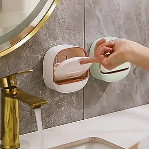 Soap Dish With Drainage Box Punch-Free Soap Holder Bathroom Drain Soap Box Flip Drain Soap Storage Case Bathroom <b>Accessories</b> - Product Image 2